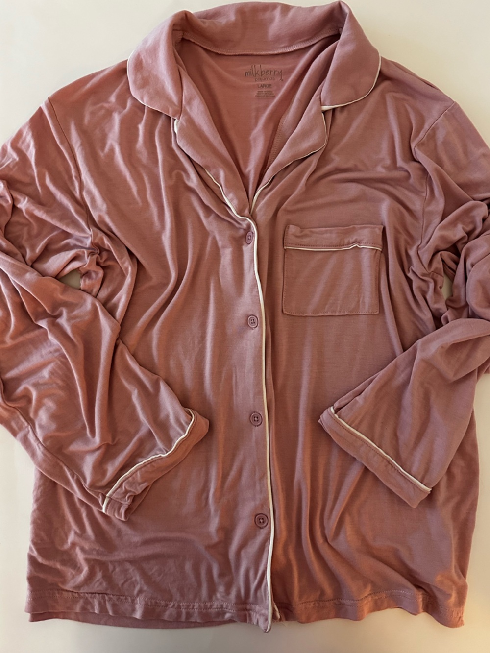 Women’s Milkberry Button Down Pajama Top, Toasted Mauve, Soft Bamboo, Large